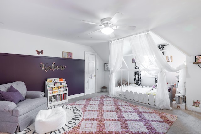 130 Upper Whittemore Rd, Middlebury, CT 06762 - carpeted bedroom with baseboards, ceiling fan, and lofted ceiling
