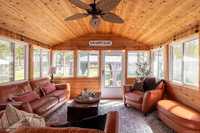 130 Upper Whittemore Rd, Middlebury, CT 06762 - sunroom / solarium with wood walls, wood ceiling, vaulted ceiling, and a wealth of natural light