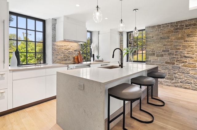 41 Richmondville Ave Unit 206, Westport, CT 06880 - kitchen with a sink, light countertops, a kitchen island with sink, white cabinetry, and modern cabinets