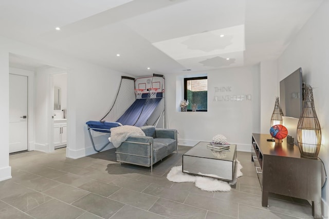 living room with recessed lighting