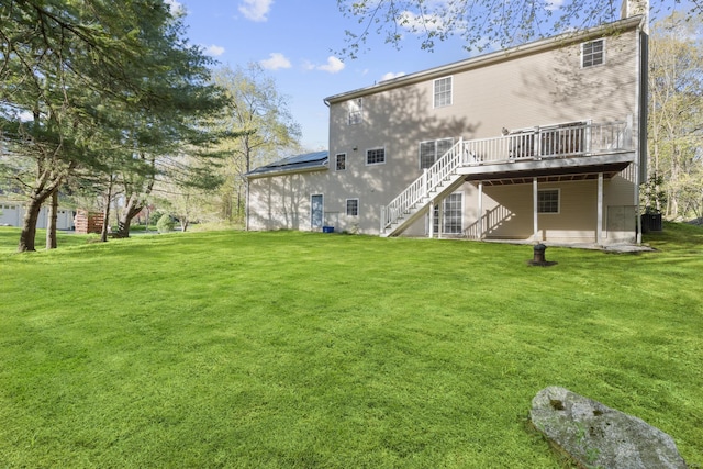 6 Old Farm Rd, Woodbridge, CT 06525 - back of property featuring a wooden deck, a yard, and stairway