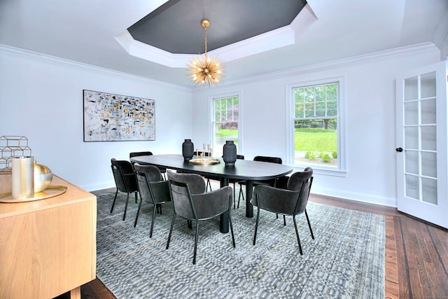 9 November Trl, Weston, CT 06883 - dining space featuring wood finished floors, baseboards, crown molding, a raised ceiling, and a chandelier