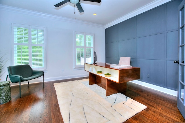 9 November Trl, Weston, CT 06883 - office featuring ornamental molding, wood finished floors, ceiling fan, baseboards, and a decorative wall
