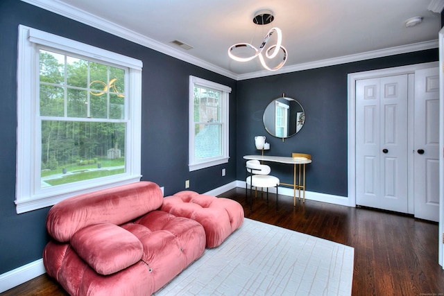 9 November Trl, Weston, CT 06883 - bedroom featuring baseboards, wood finished floors, a chandelier, crown molding, and a closet