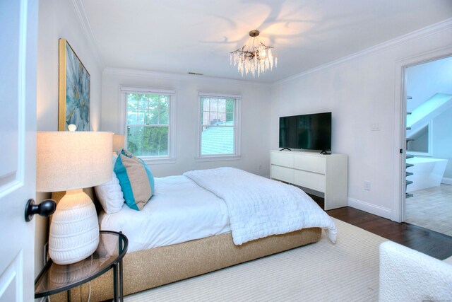 9 November Trl, Weston, CT 06883 - bedroom featuring a chandelier, wood finished floors, ornamental molding, and baseboards