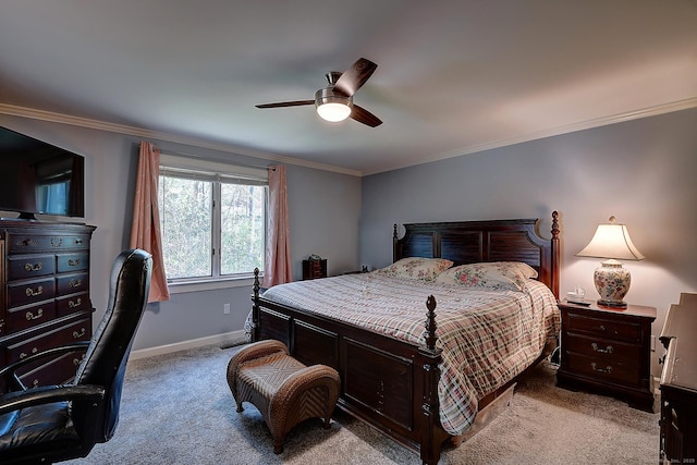 189 Red Stone Hl Unit 17, Bristol, CT 06010 - bedroom featuring carpet floors, baseboards, ornamental molding, and ceiling fan