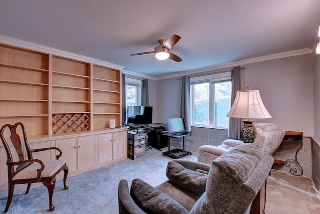 189 Red Stone Hl Unit 17, Bristol, CT 06010 - living area featuring crown molding, ceiling fan, and light carpet