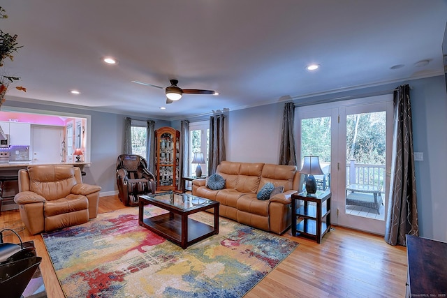 189 Red Stone Hl Unit 17, Bristol, CT 06010 - living room featuring crown molding, recessed lighting, a ceiling fan, and light wood finished floors