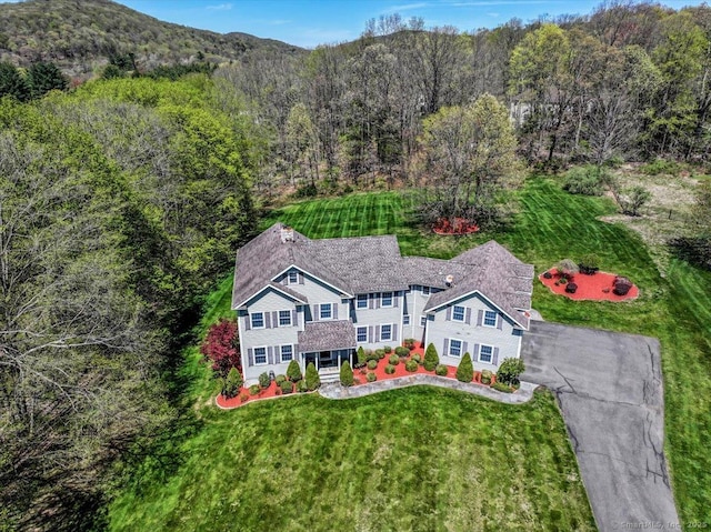 6 E Starrs Plain Rd, Danbury, CT 06810 - view from above of property with a heavily wooded area and a mountain backdrop