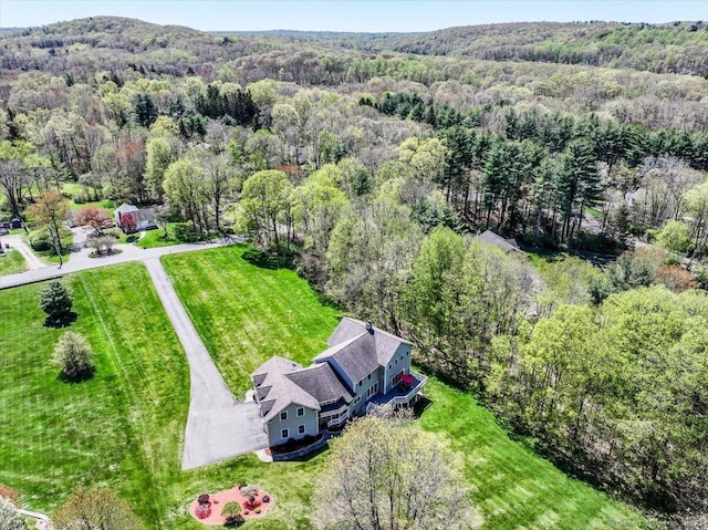 drone / aerial view with a forest view