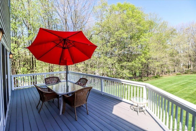 6 E Starrs Plain Rd, Danbury, CT 06810 - wooden terrace featuring outdoor dining space and a lawn