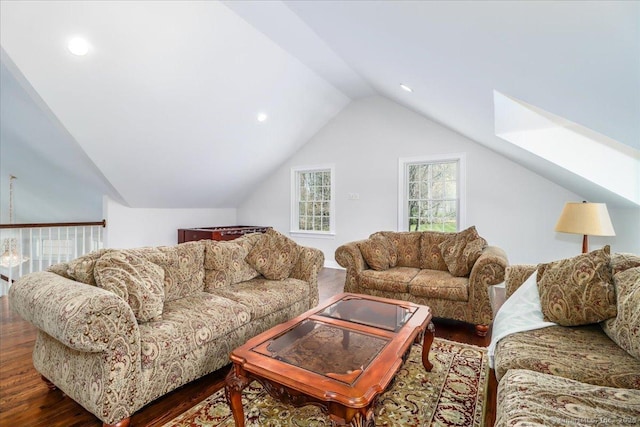 6 E Starrs Plain Rd, Danbury, CT 06810 - living area with wood finished floors, vaulted ceiling, recessed lighting, and a skylight