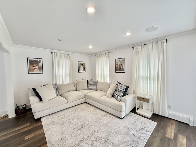 33 Steep Hill Rd, Seymour, CT 06483 - living area with dark wood-style flooring, crown molding, and recessed lighting