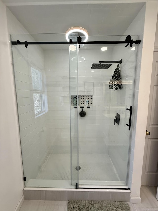 33 Steep Hill Rd, Seymour, CT 06483 - bathroom featuring a stall shower and baseboards