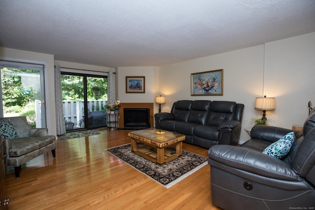 17 Ives Hill Ct Unit 17, Cheshire, CT 06410 - living room featuring light wood-style floors, a textured ceiling, and a fireplace
