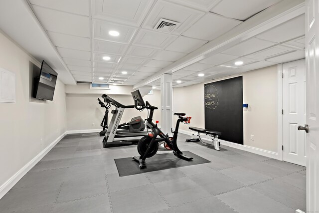 132 Belden Hill Rd, Wilton, CT 06897 - workout room with baseboards and recessed lighting