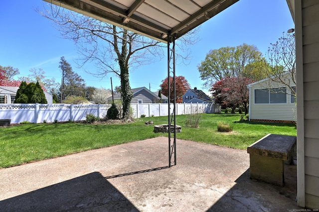 view of patio / terrace with a fire pit and a fenced backyard