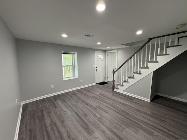 59 Fairfax St, Waterbury, CT 06704 - entrance foyer featuring recessed lighting, stairs, baseboards, and dark wood finished floors