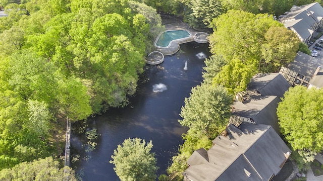 drone / aerial view of a pool