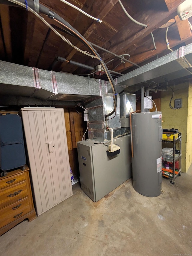 unfinished below grade area with water heater and heating unit