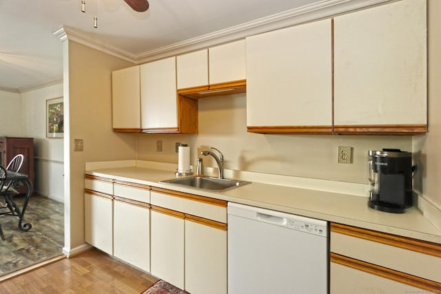157 Kings Hwy Unit I, Milford, CT 06460 - kitchen featuring light countertops, white dishwasher, a sink, and ornamental molding