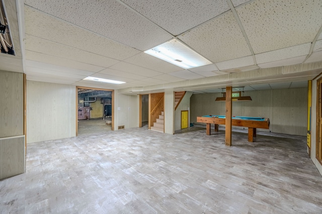 26 Converse Rd, Bolton, CT 06043 - finished below grade area with stairs, wood finished floors, a drop ceiling, and billiards table