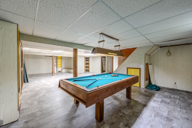 26 Converse Rd, Bolton, CT 06043 - playroom featuring a paneled ceiling, wood finished floors, billiards, and wooden walls