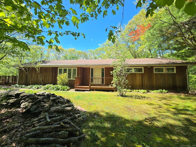 1037 Bartholomew Rd, Middletown, CT 06457 - ranch-style house with a front lawn and a deck