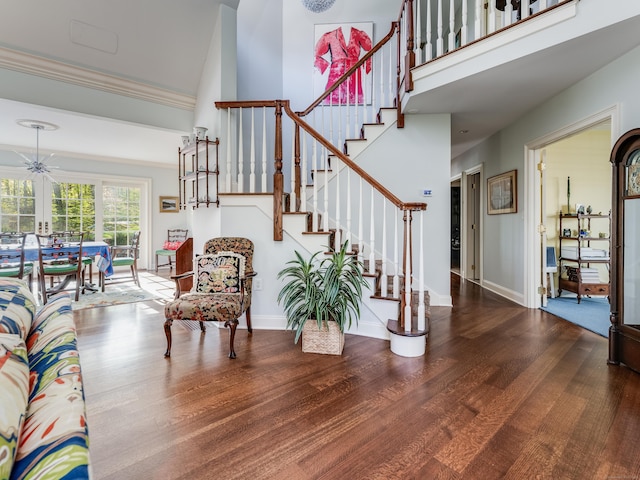 5 Clarks Ln, Old Lyme, CT 06371 - stairs featuring wood finished floors, baseboards, and a high ceiling