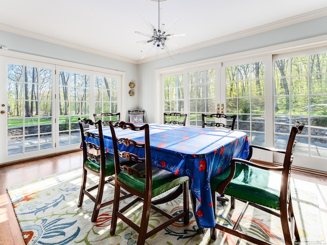 5 Clarks Ln, Old Lyme, CT 06371 - dining room featuring a chandelier, crown molding, and french doors