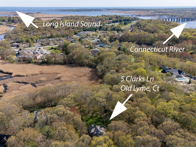 5 Clarks Ln, Old Lyme, CT 06371 - aerial view of property's location featuring a heavily wooded area and a large body of water