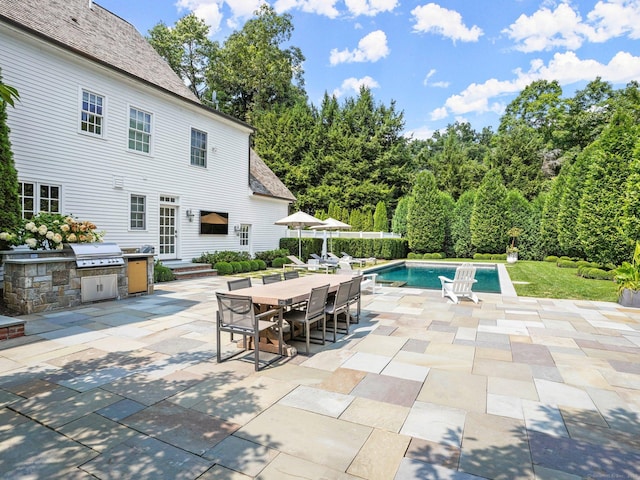 2 Grouse Path, Westport, CT 06880 - outdoor pool featuring area for grilling, a grill, a patio area, and outdoor dining space