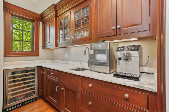2 Grouse Path, Westport, CT 06880 - bar area featuring wine cooler, a sink, and light wood-style floors