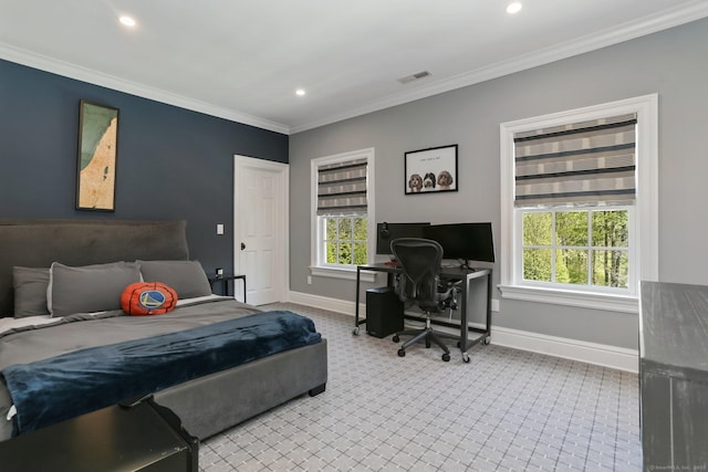 2 Grouse Path, Westport, CT 06880 - bedroom with carpet flooring, baseboards, recessed lighting, crown molding, and a desk