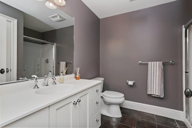 2 Grouse Path, Westport, CT 06880 - bathroom with a stall shower, tile patterned flooring, toilet, baseboards, and vanity