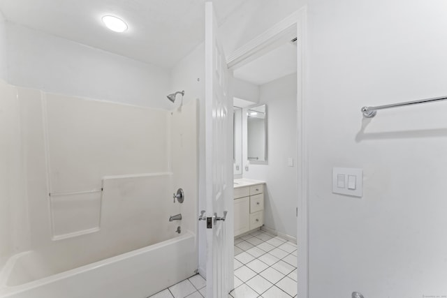 full bathroom featuring shower / bathtub combination, baseboards, tile patterned flooring, and vanity