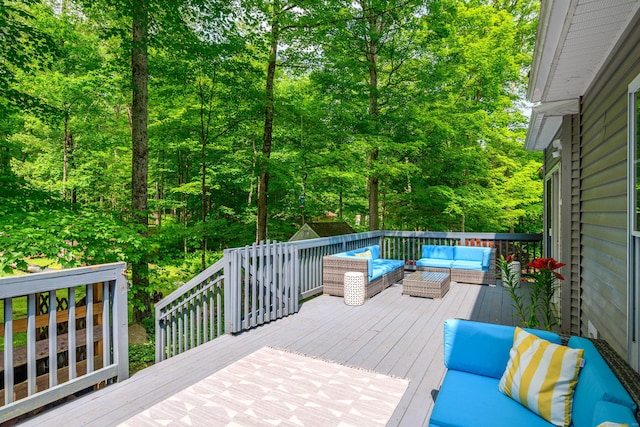127 Hanover Rd, Newtown, CT 06470 - wooden terrace with outdoor lounge area and a view of trees
