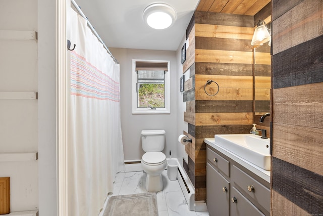 161 Center Hill Rd, Barkhamsted, CT 06063 - full bath featuring toilet, marble finish flooring, vanity, and a shower with curtain