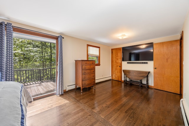 161 Center Hill Rd, Barkhamsted, CT 06063 - bedroom featuring wood finished floors, access to outside, and a baseboard heating unit