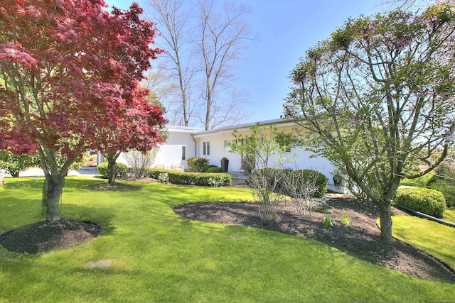 view of front of home featuring a front yard and stucco siding