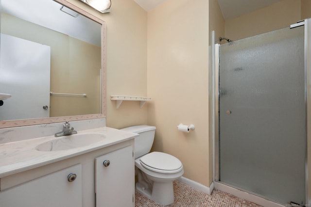97 Richards Ave Apt F5, Norwalk, CT 06854 - full bath with tile patterned flooring, a stall shower, vanity, baseboards, and toilet