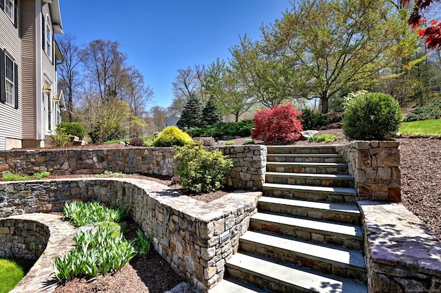view of yard featuring stairway
