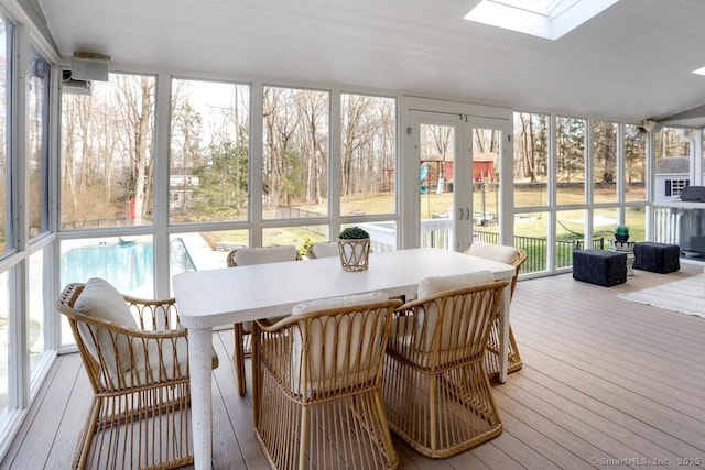 81 Silver Hill Rd, Ridgefield, CT 06877 - sunroom / solarium featuring a skylight and outdoor dining space