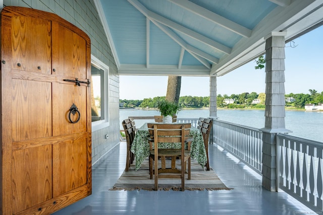 exterior space featuring a water view