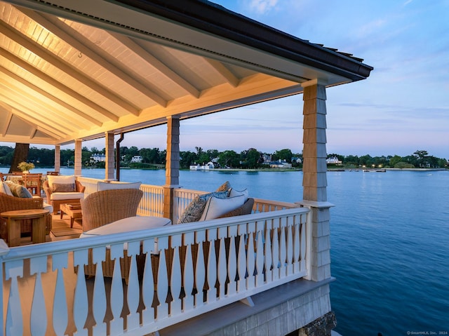 exterior space featuring a water view
