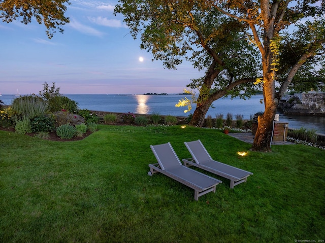 yard at dusk with a water view