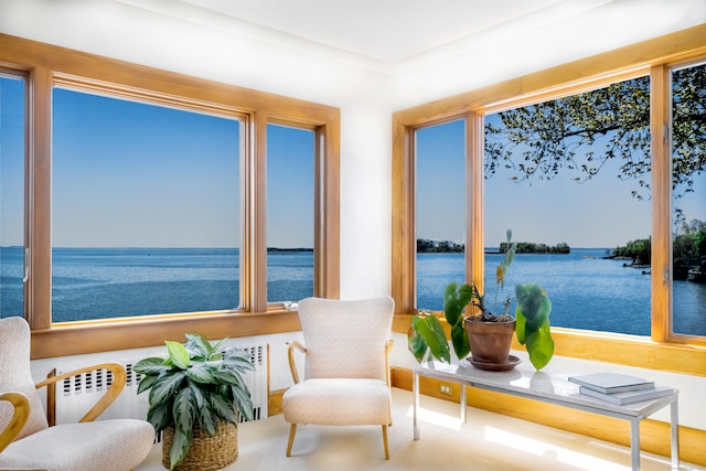 sunroom / solarium with a water view and plenty of natural light