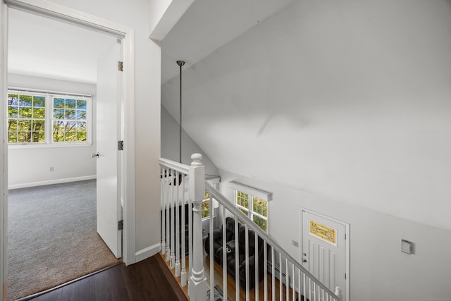 1343 Baldwin Hill Rd, Ledyard, CT 06335 - stairway featuring plenty of natural light, baseboards, wood finished floors, and lofted ceiling