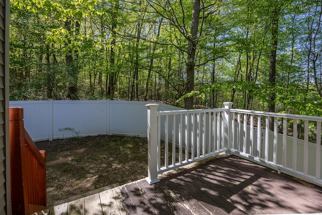 1343 Baldwin Hill Rd, Ledyard, CT 06335 - wooden terrace with a fenced backyard and a view of trees