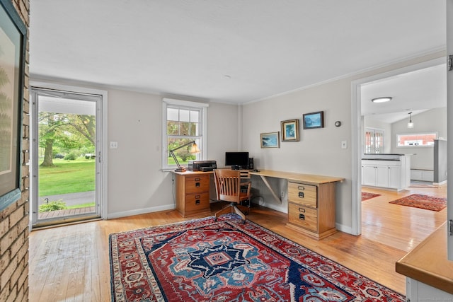 309 N Grand St, Suffield, CT 06093 - home office with light wood-style flooring, healthy amount of natural light, baseboards, and crown molding